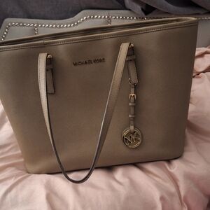 Michael Kors Beige Tote with Gold Accents